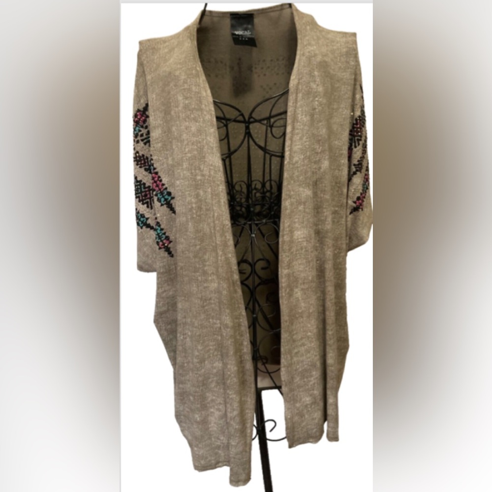 VOCAL Women's size S Grey Bedazzled Open Front Duster